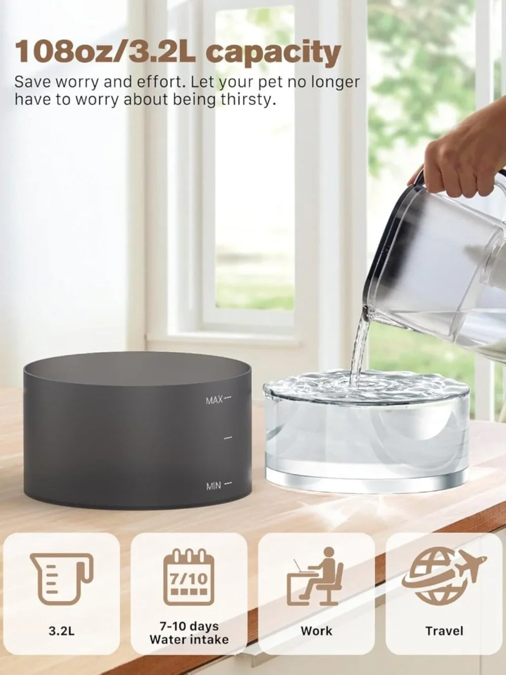 Cat/Dog Water Fountain: 108oz/3.2L Fountain Super Silent Pet Drinking Dispenser